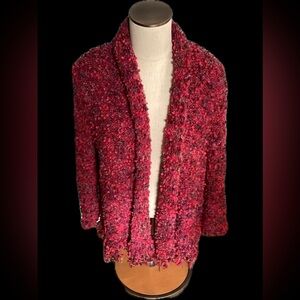 Ruby Rd. Popcorn Knit Fringed Multi Colored Open Front Cardigan/Sweater XL